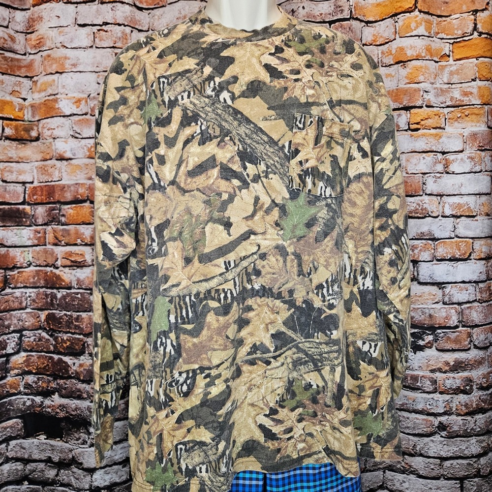 Vintage Jerzees Mossy Oak Outdoors Camo Long Sleeve Pocket T-Shirt Mens XL 90s